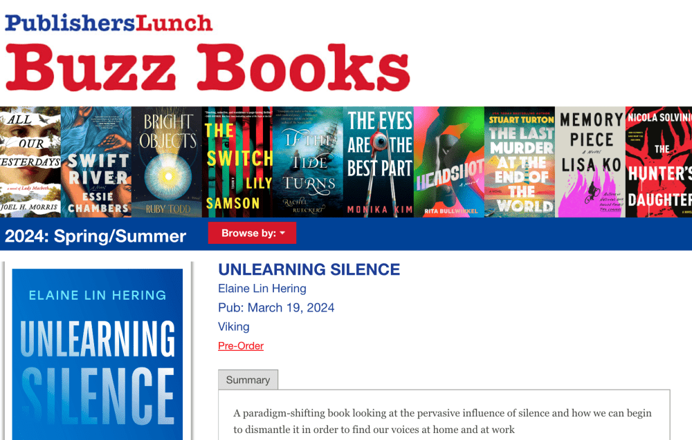 Unlearning Silence selected as a Publishers Lunch Buzz Book of 2024!